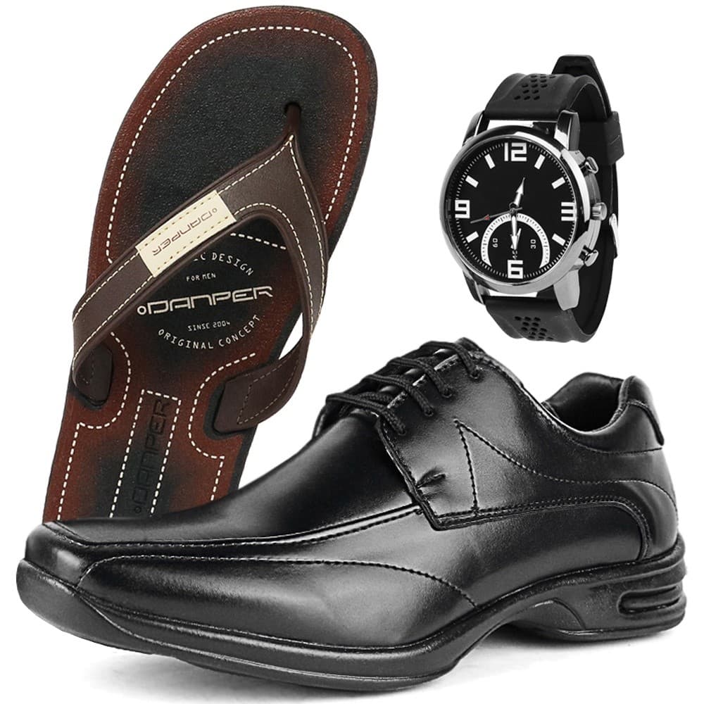 Sapato social Masculino + Relogio + Chinelo Original Promoçao Barato
