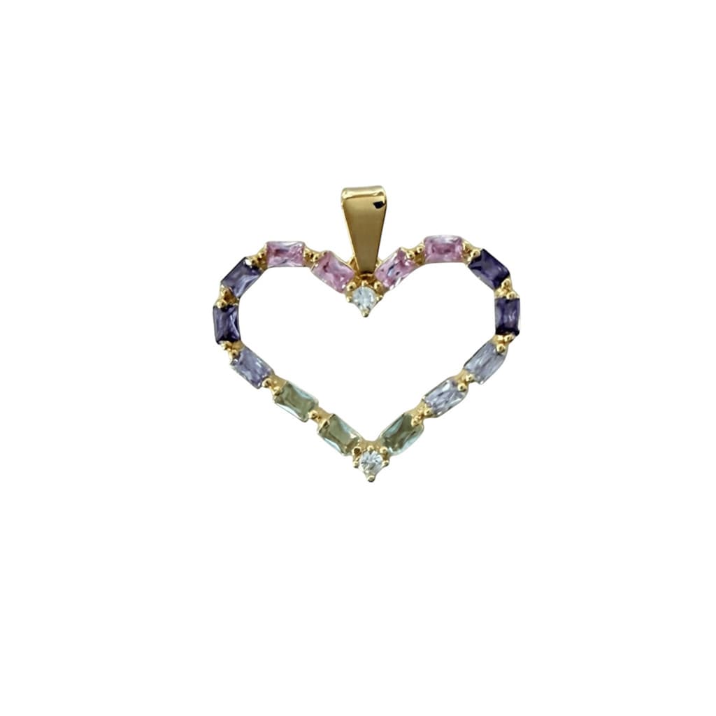 Pingente Feminino Coração Banhado a Ouro 18k Cravejado Colorido Semijoia Ciela 2x2 cm