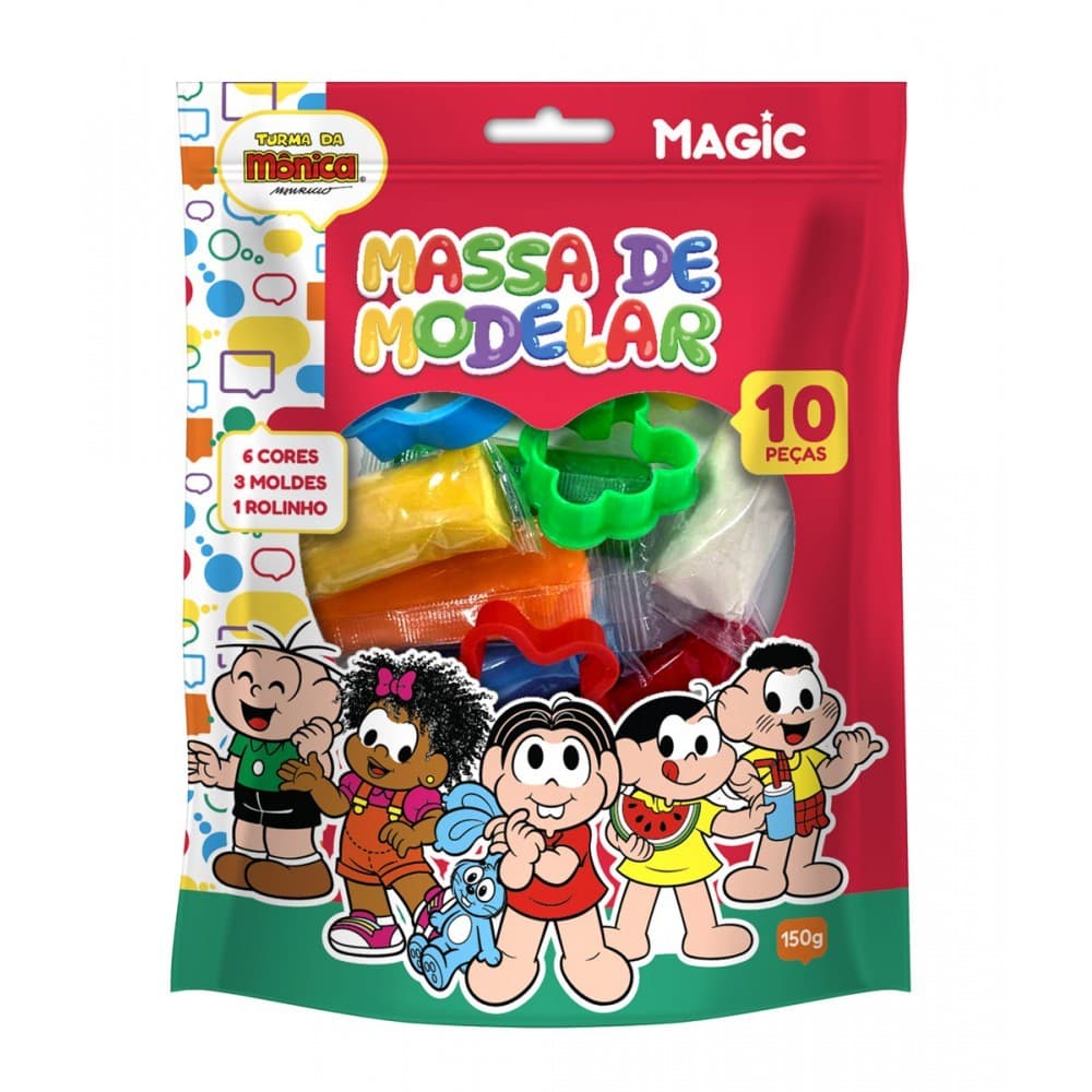 Massa de Modelar  6 Cores, 3 Moldes e 1 rolinho - Turma da M