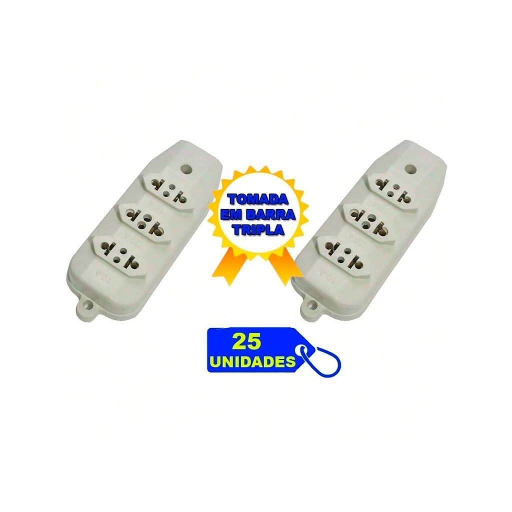 Kit 25 Tomada Em Barra Tripla Branca Para Extensão 10a e 20a 3p