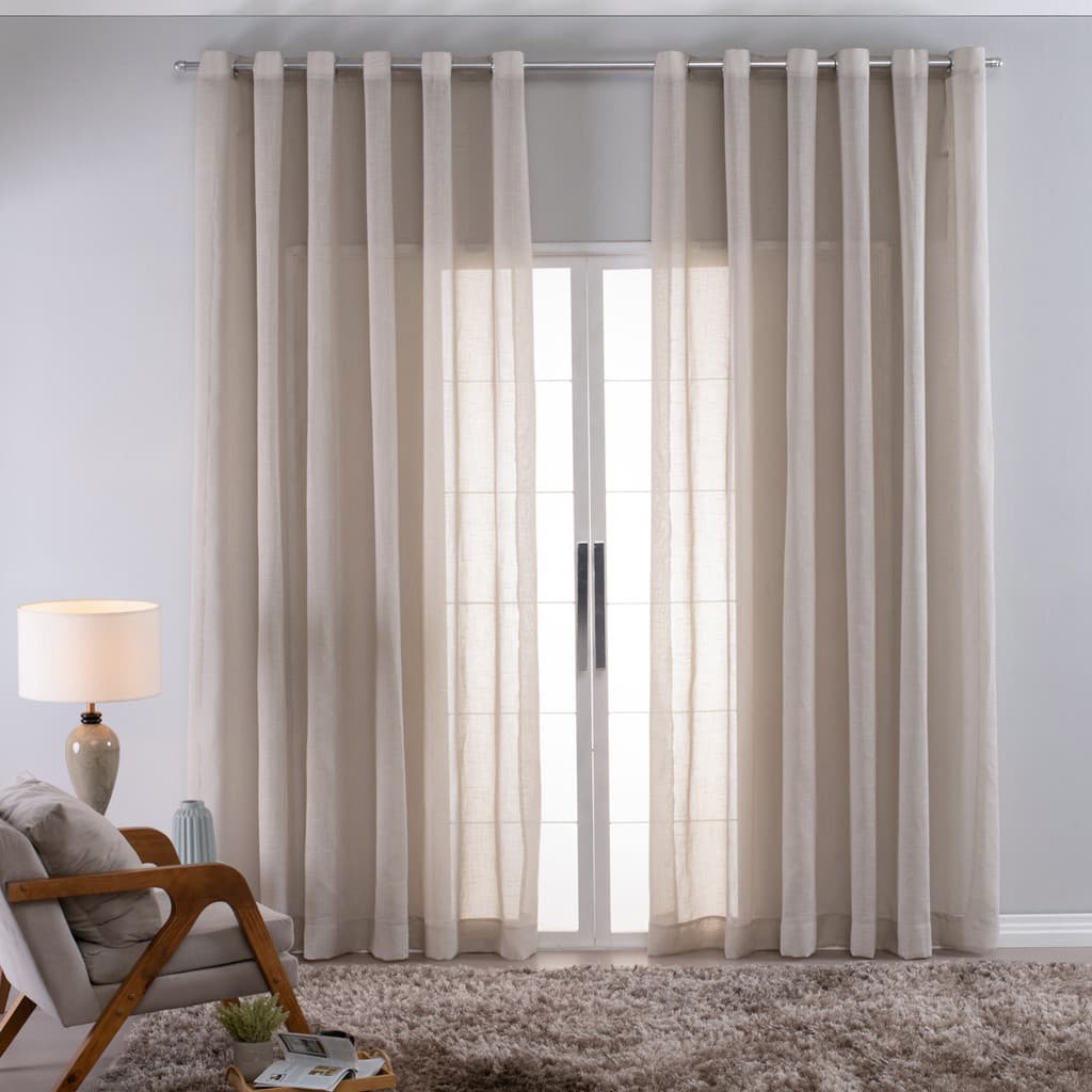 Cortina Linho de Gaze Bege 280x230cm Para Varão