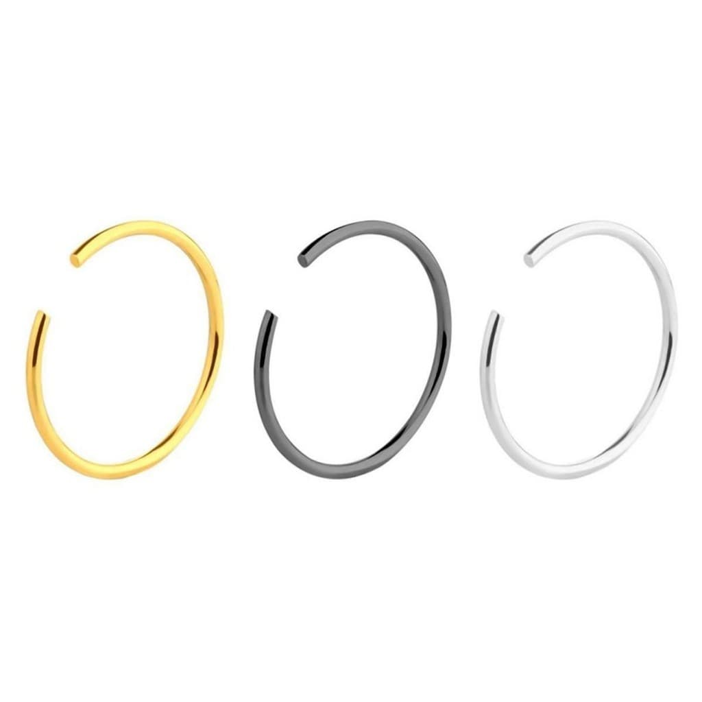 Kit 3 piercing nariz argola aço inox feminino masculino qualidade premium preto prata original moda