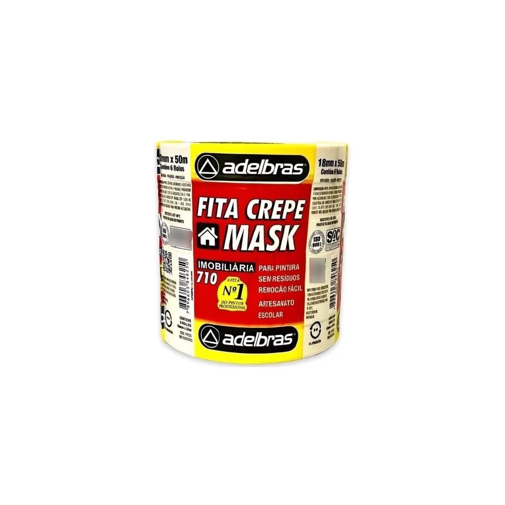 Fita Crepe Fina P/ Pintura 18mm X 50 M Kit C/ 10 Rolos