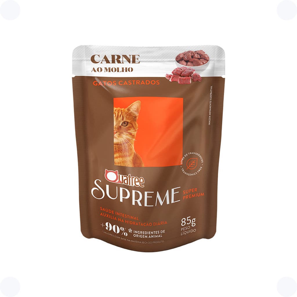 Quatree Supreme Sachê Gatos Castrados Carne 85g