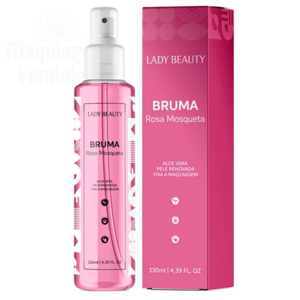Bruma De Maquiagem Rosa Mosqueta Fixadora Refrescante Ácido Hialurônico Lady Beauty 130 ml