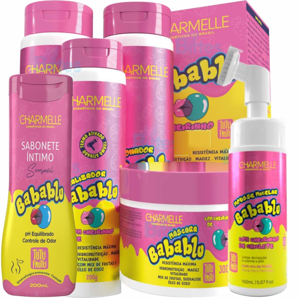 KIT 6 ITENS BABABLU TUTTI FRUTTI CHARMELLE COSMÉTICOS CAPILAR CORPORAL