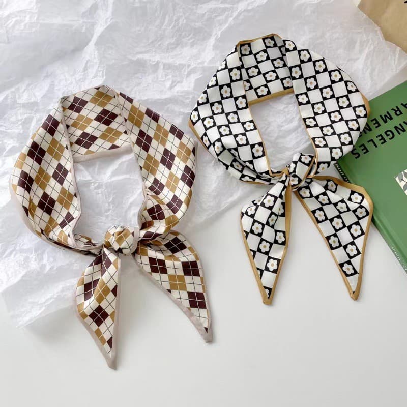 Lenço de Seda Longo Estreito Estilo Coreano Faixa de Cabelo para Mulheres Simples Versátil Geométrico Quadrado Pequena F