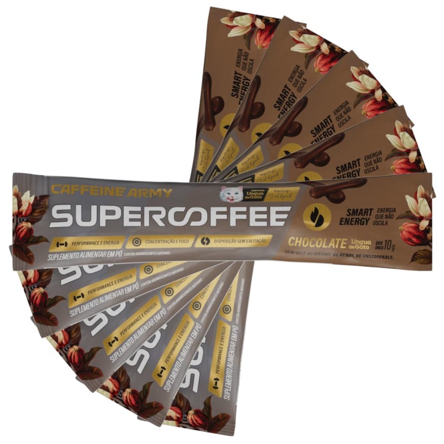 KIT 5 SACHES 10G LINGUA DE GATO - SUPER COFFEE SABOR CHOCOLATE