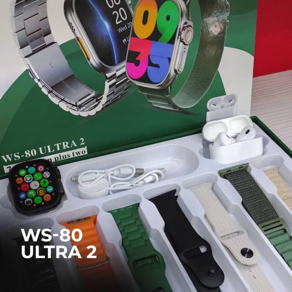 RELÓGIO SMARTWATCH WS80 COM  7 PULSEIRAS + FONE BLUETOOTH