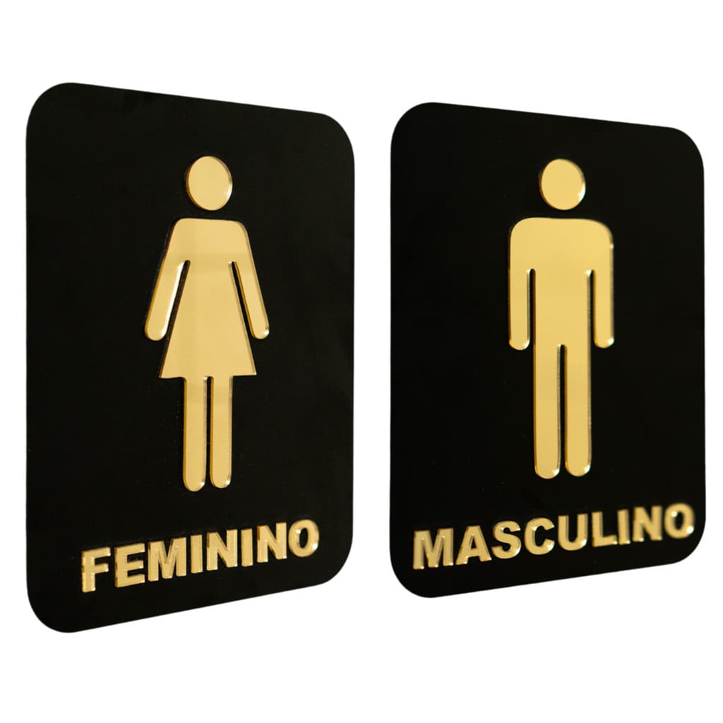 Kit 2 Placas Banheiro  Acrílico Masculino / Feminino 20x15cm