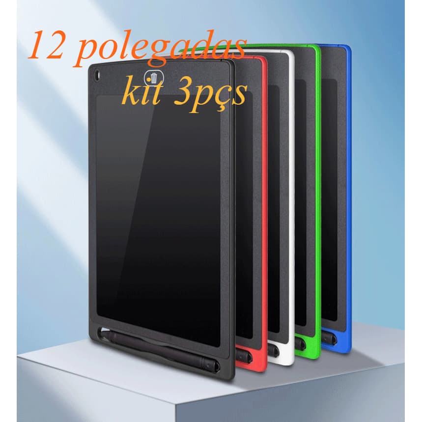 Kit 3pçs Lousa Mágica Tela Lcd Tablet Infantil 12 Polegadas De Escrever E Desenhar