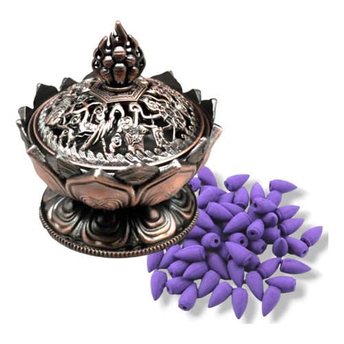 Kit Porta Incenso Flor De Lótus + 100 Cones Lavanda Backflow