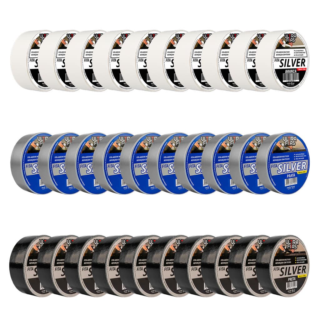 Kit 10 Fita Silver Tape 50mm X 50m - Branca, Cinza Ou Preta