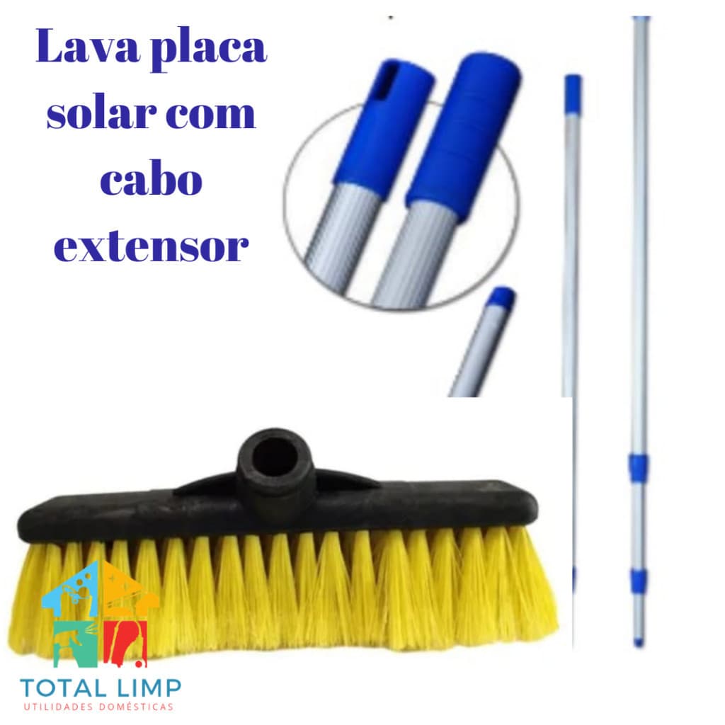 VASSOURA ESFREGÃO LAVA PLACA SOLAR NYLON COM CABO EXTENSOR 2 MTS