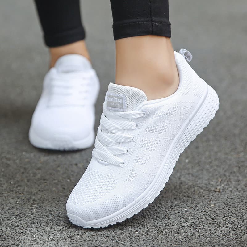 Sapatos De Corrida Esportiva Tênis Feminina Malha De Ar Brancos