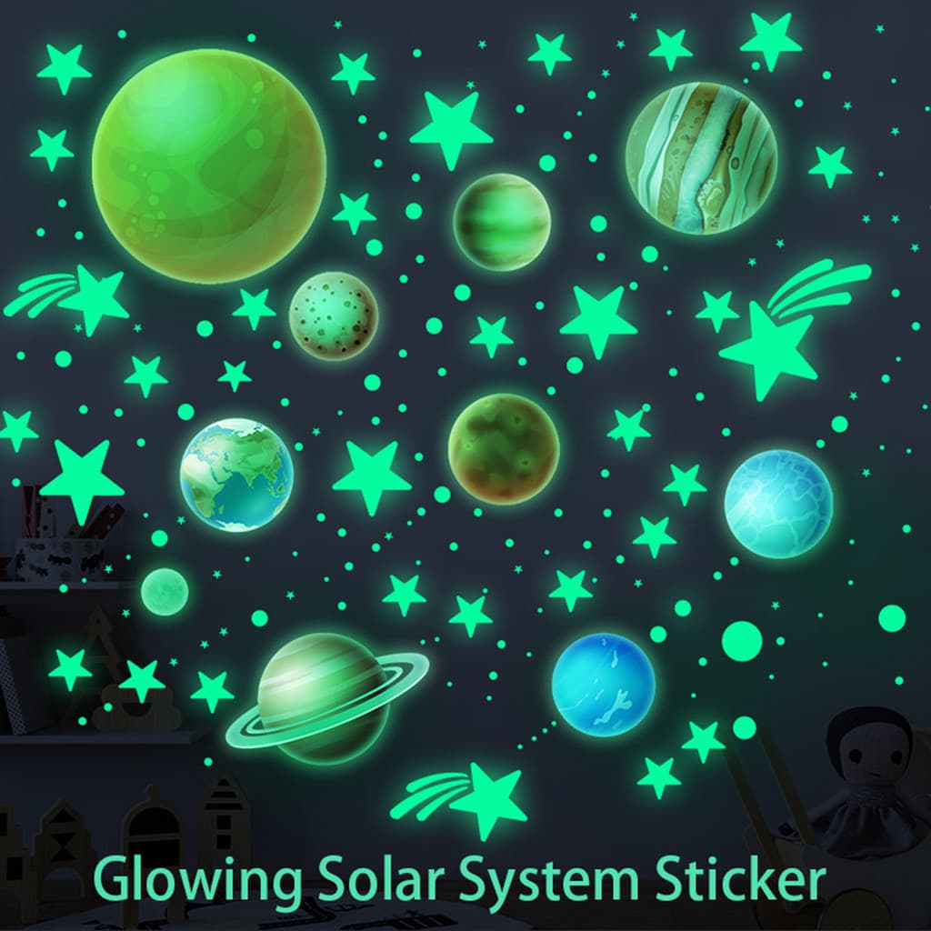 Teto Estrela Luminosa 9 Planetas + 435 Pontos Autocolantes Fluorescentes De Parede Infantil Estrelas Para