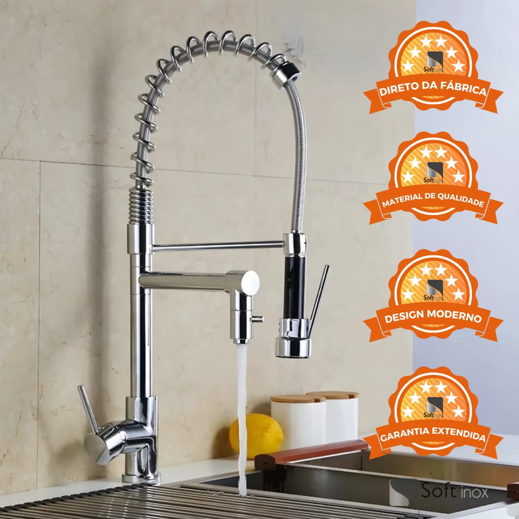 Torneira Misturador Monocomando Gourmet Alta - 70 cm 2 Saídas Cromada