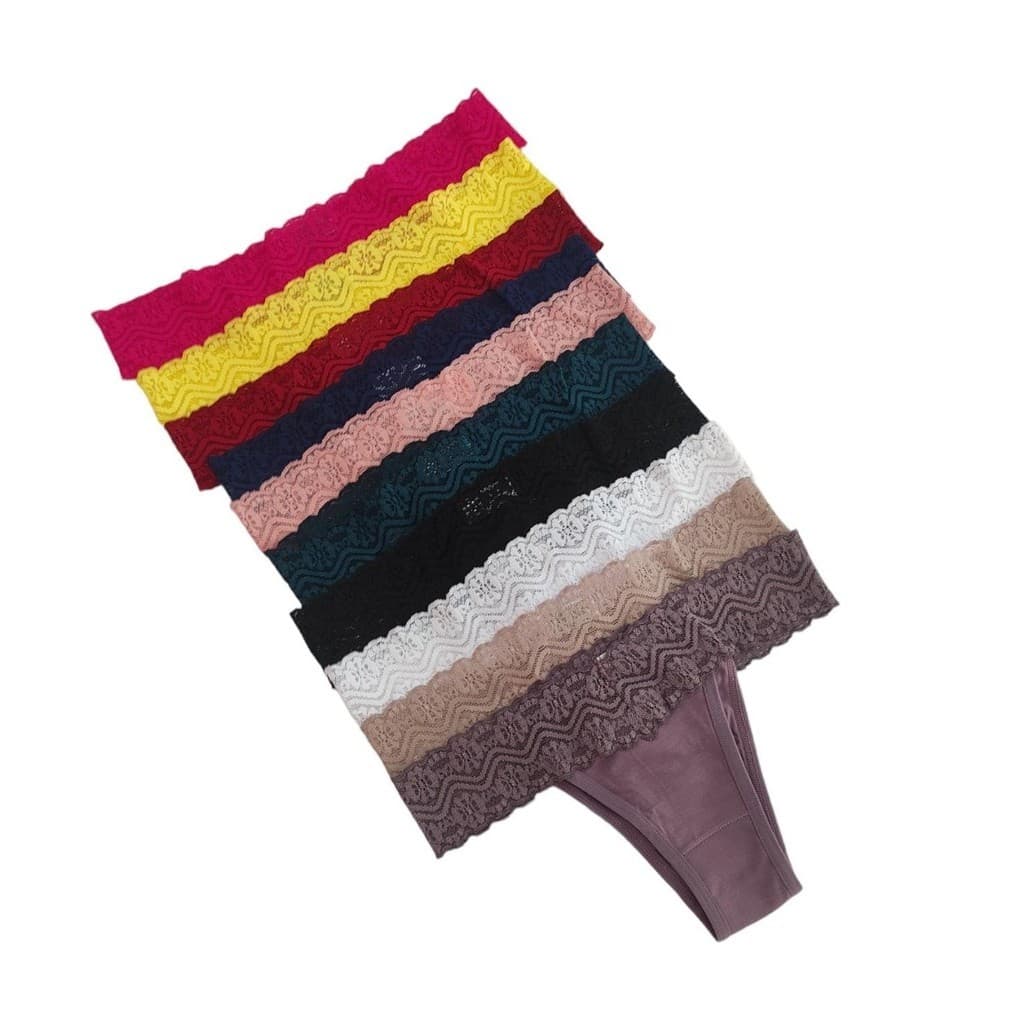 Kit 10 Calcinhas Tanga Cós de Renda em Fibra de Bambu