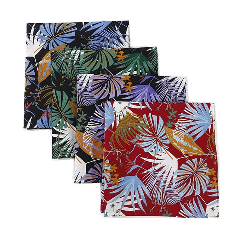 4 Pçs 46x46cm Algodão Feminino Masculino Lenços Quadrados Verão Plantas Tropicais Folha Estilo Lenço Bandana Cachecol Pa