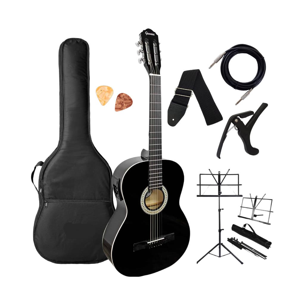 Violão Aço Elétrico Giannini Start S-14 EQ BK Destro Adulto Clássico Preto Afinador Digital Embutido + Acessórios