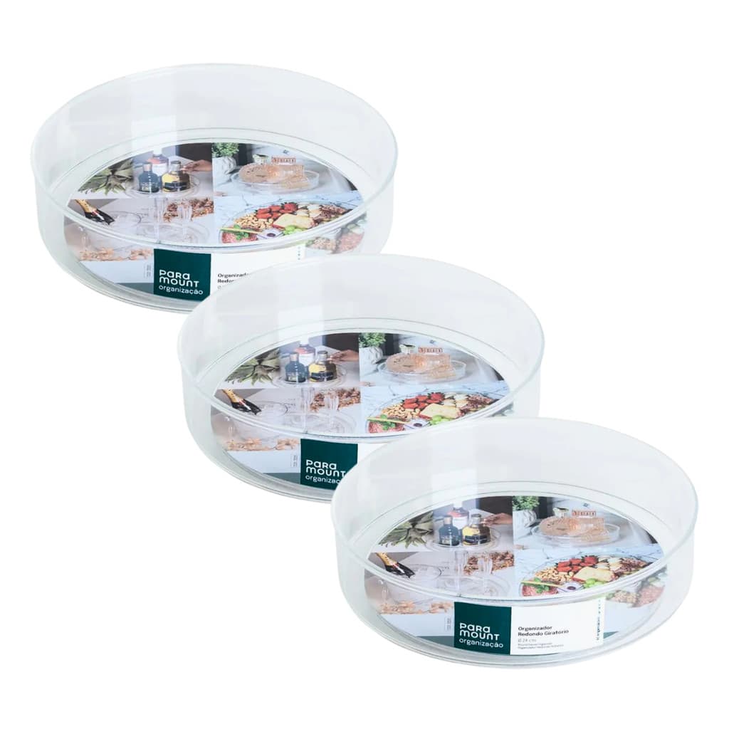 Organizador Giratório de Acrílico 24cm C/3 Paramount Maquiagem Banheiro Acessórios