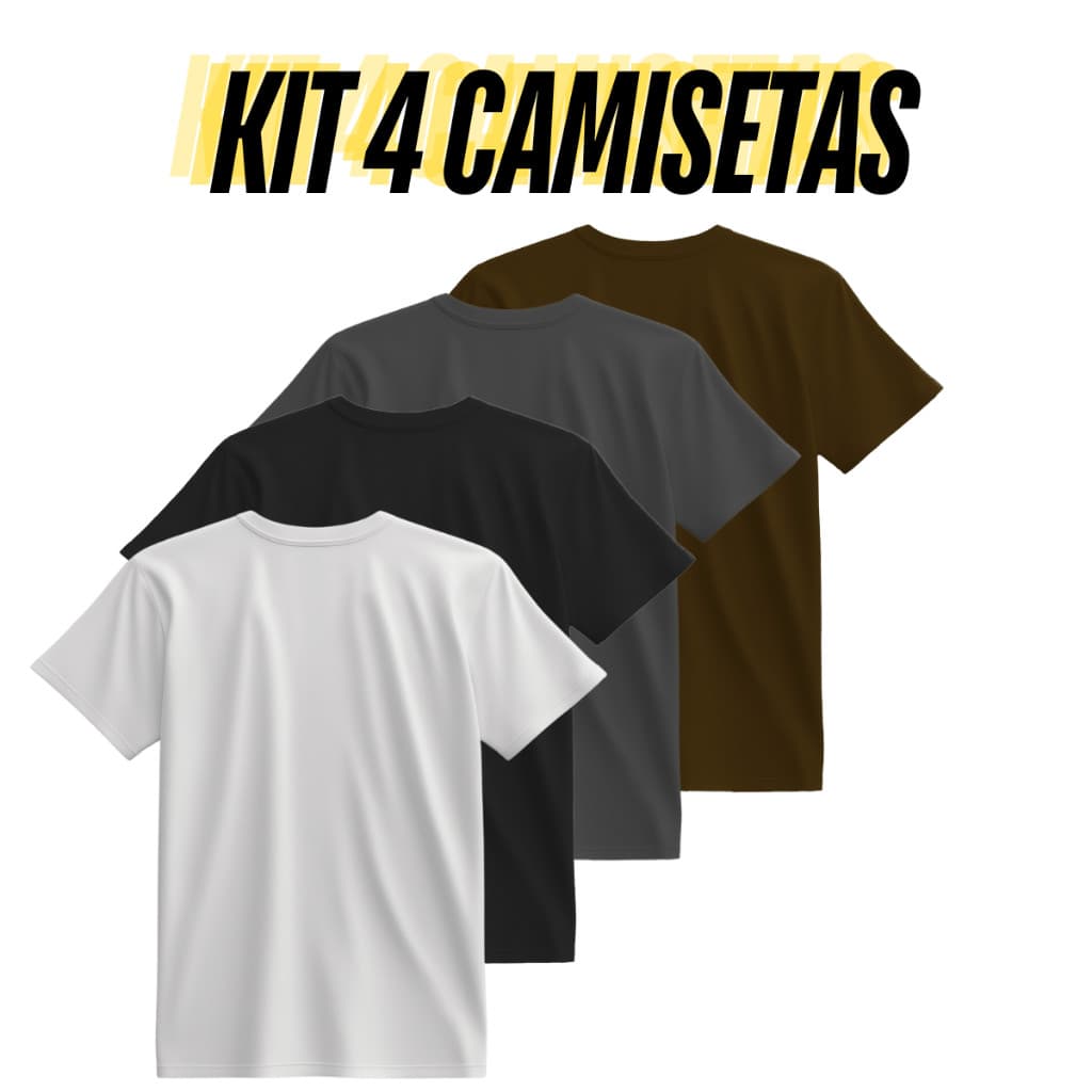 Kit 4 Camisetas Masculina 100% Algodão 30.1 Básica Lisa Confortável Promoção