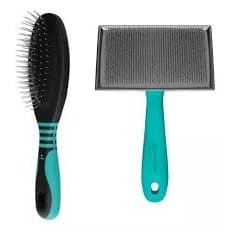 KIT ESCOVA PINOS S/BOLINHA GRANDE AZUL E RASQUEADEIRA RETA GRANDE CLÁSSICA AZUL - PROPETZ