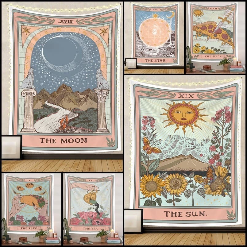 180*230cm Tapeçaria de Decoração de Parede Boêmia para Quarto Cabeceira Sala de Estar Tecido de Fundo Retro