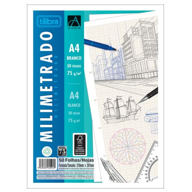 BLOCO MILIMETRADO A4 75G 50 FOLHAS ACADEMIE TILIBRA