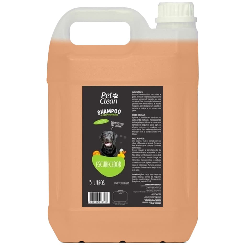 Shampoo e Condicionador Escurecedor Pet Clean Cães Gatos 5L