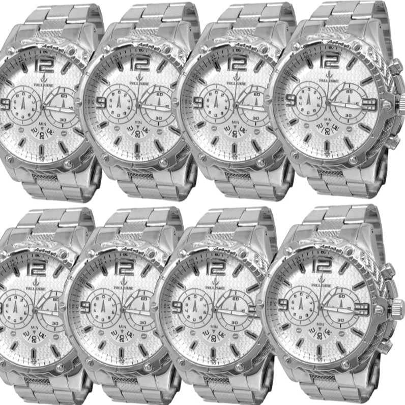 Relógios Masculinos d Aço Inoxidável Kit 10 Relogio masculino Quartz Pulseira Prata Elegante Relógio 004