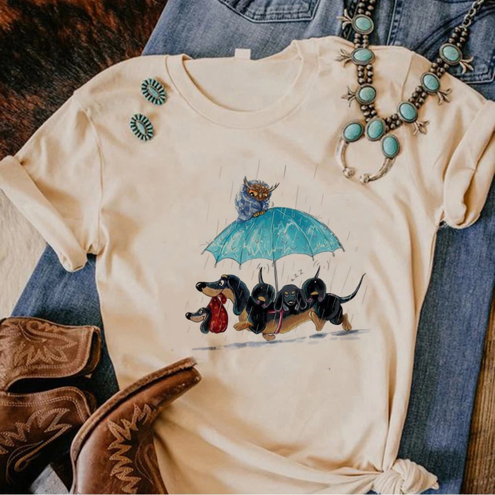 Camiseta Feminina Off-White Várias Estampas Cachorro Salsicha Dachshund Pets Animais Camisa T-shirt Envio Imediato