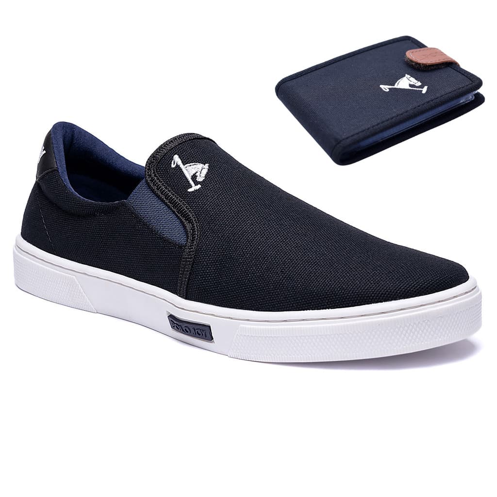 Tênis Iate Slip On Sapatênis Masculino Casual Polo Joy Confortavel + Carteira Em Lona