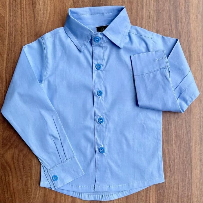 Camisa Social Infantil Manga Longa Azul Claro Festa Casamento Batizado Formatura