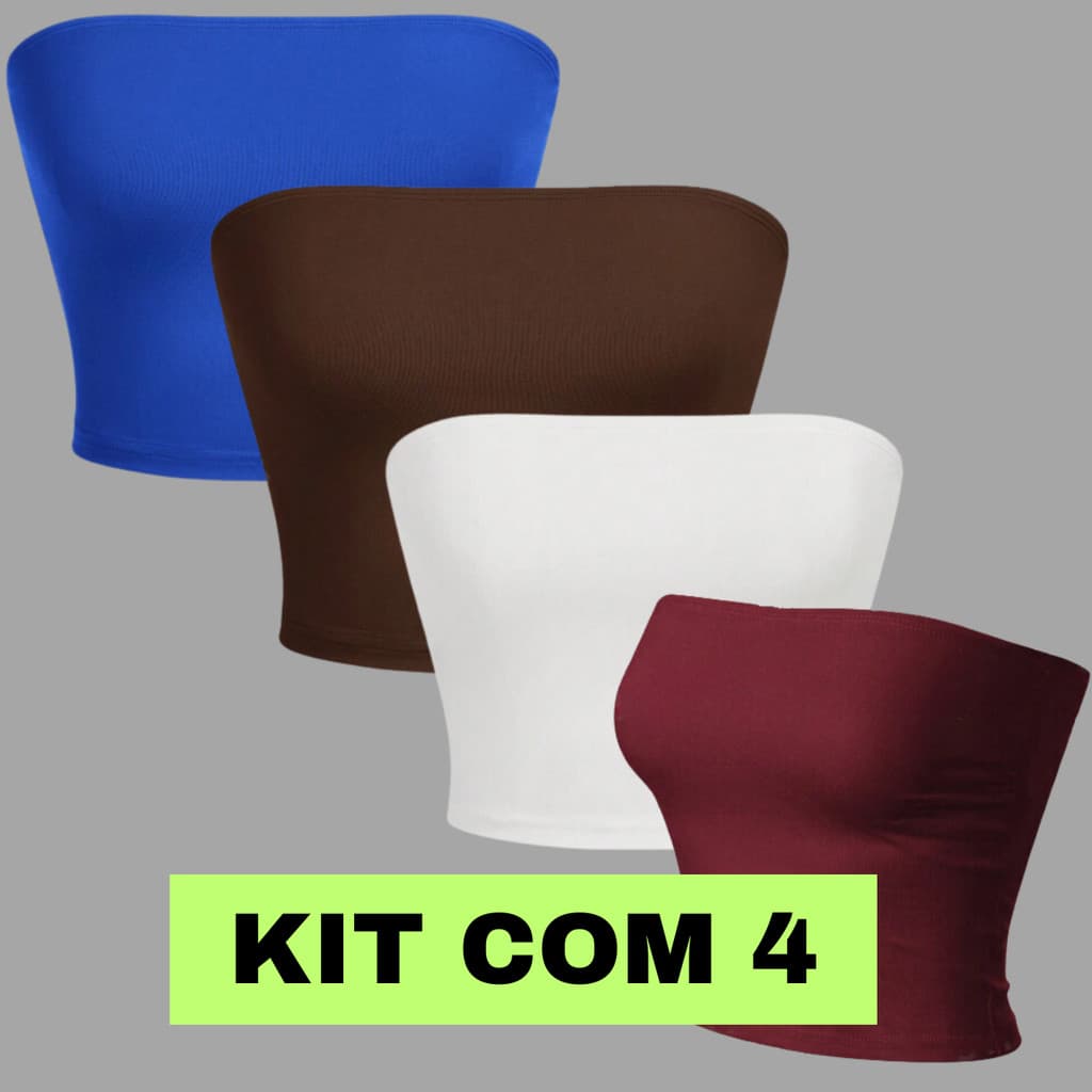 Kit 4 Cropped Top Faixa Suplex Premium Tube Tomara Que Caia Feminino Com Forro Busto Moda Blogueira Básica  Único Croped