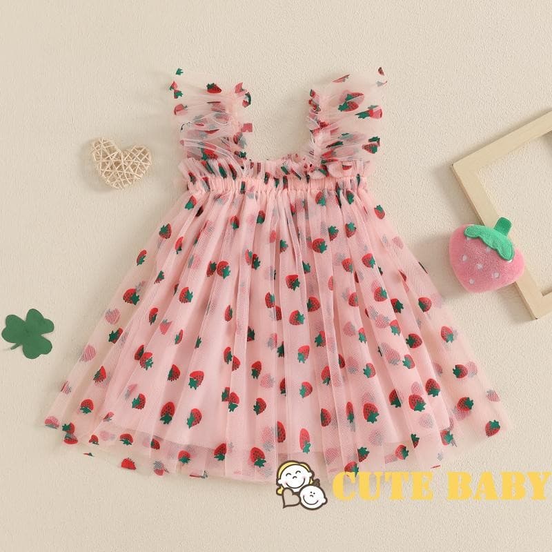 Vestido Infantil Eph Para Meninas Com Estampa De Morango , De Princesa De Tule De Verão,0-4 Anos