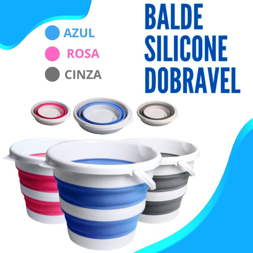 Balde Dobrável Retrátil 3Lt Silicone Plástico Nobre Flexível Prático com Alça Multiuso Portátil
