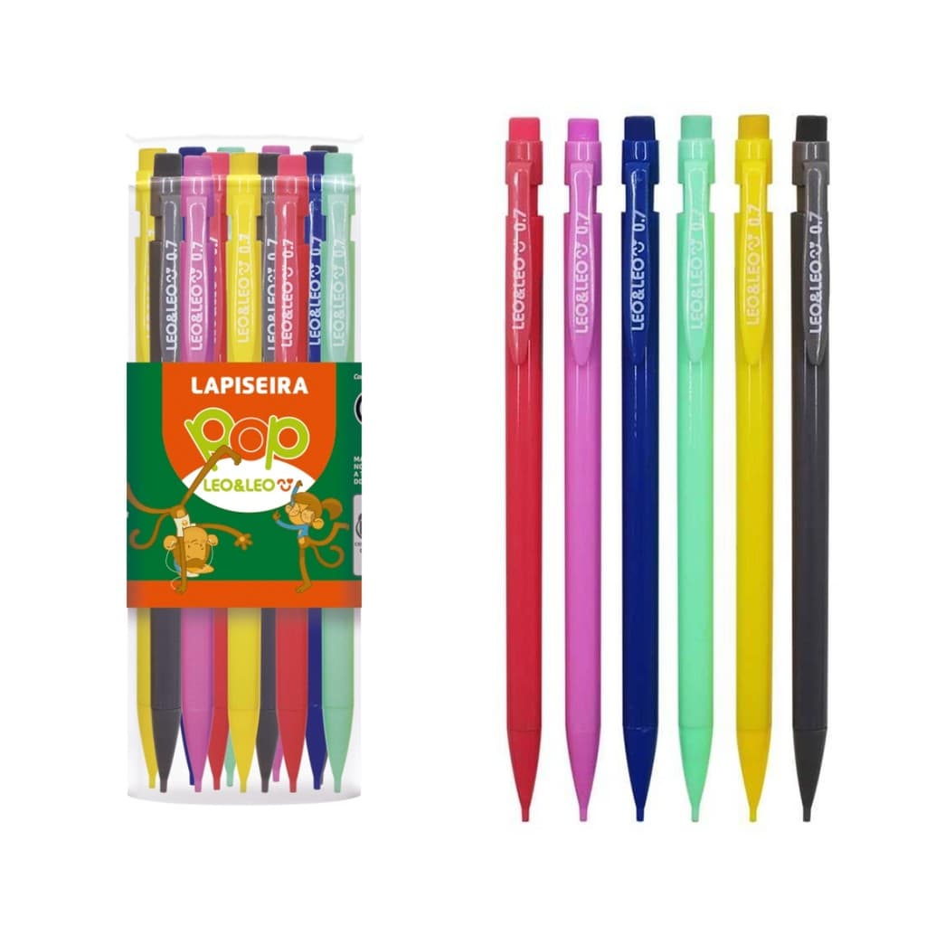 Kit 6 Lapiseira Colorida Grafite 0.7mm Escolar Infantil Escrever Clip Borracha Caligrafia