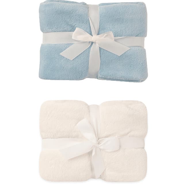 Kit 2 Cobertores Mantas Bebê Soft Fleece Creme e Azul Claro 70cm x 100cm