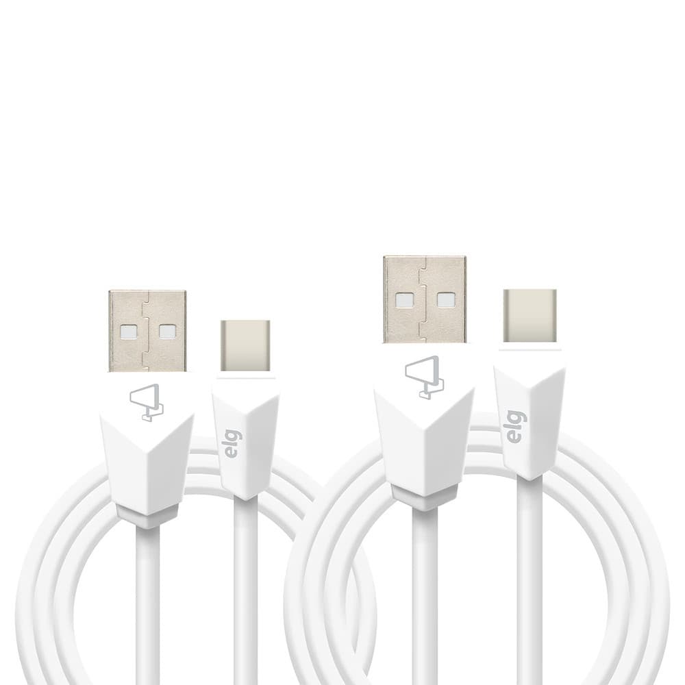 Combo Cabo USB Tipo-C, Sincronização e Recarga 12W 2.4A, Kit 1 metro + 2 metros, Branco CMBC12WH ELG