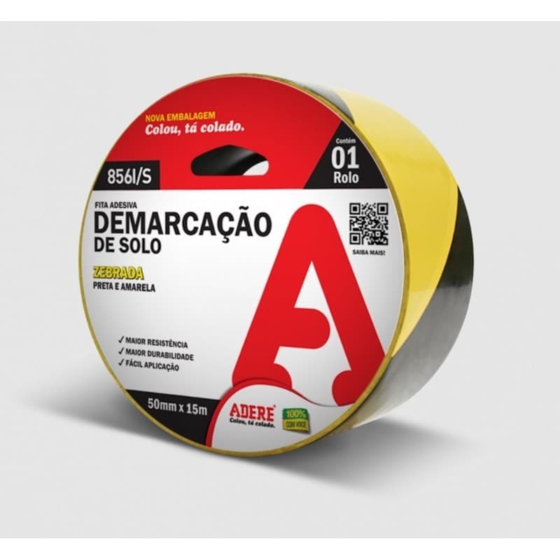 Fita Demarcação Solo Zebrada Preto/amarelo 50mm X 30m Adere
