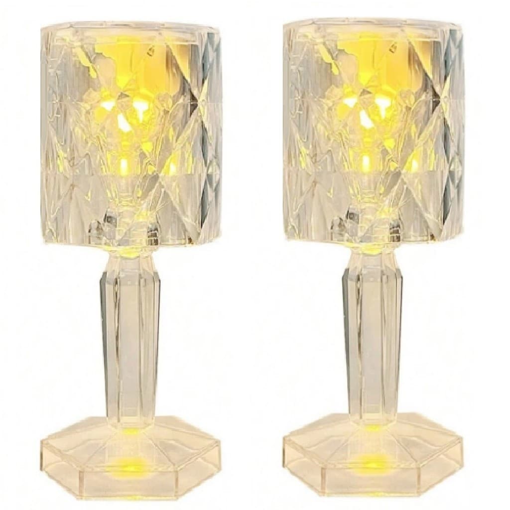 2 Mini Abajur Cristal Luz Led Amarelo Suave para Quarto Decoração