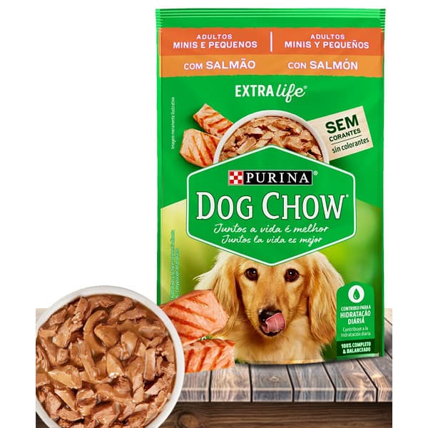 Ração Úmida Nestlé Purina Dog Chow Sachê Salmão para Cães Adultos Raças Minis e Pequenas - 100 Gr
