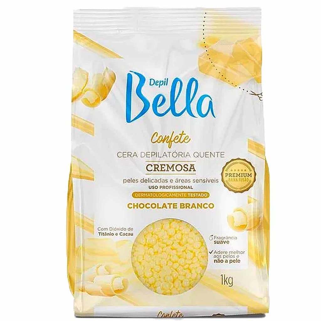 Cera Depilatória Confete Chocolate Branco 1kg - Depil Bella