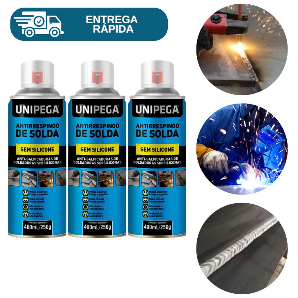 Kit 3 Antirrespingo De Solda Sem Silicone 400ml Permite Pintura Spray Unipega Profisssional