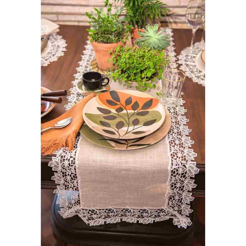 Caminho De Mesa Bege Renda Poli-Linho 40X135Cm Rafimex