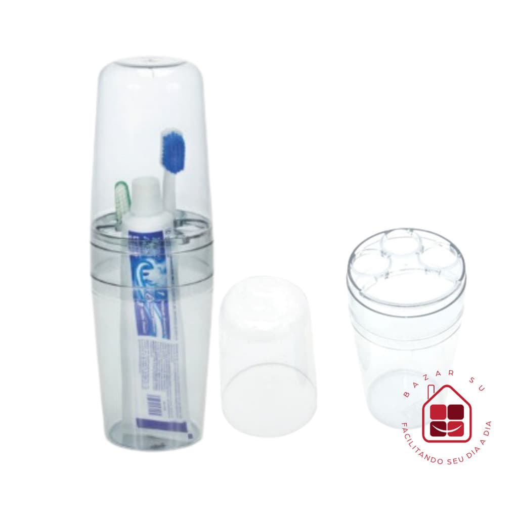 Porta Escova de Dentes Em Acrílico Transparente Cristal Com Tampa Erca Plast