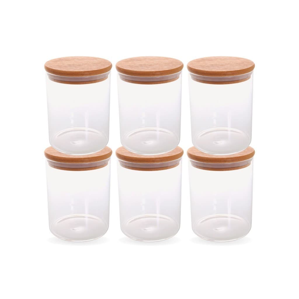 Kit 6 Pote Porta Condimentos Mantimentos Design Sofisticado Tampa De Bambu Hermético 900ml