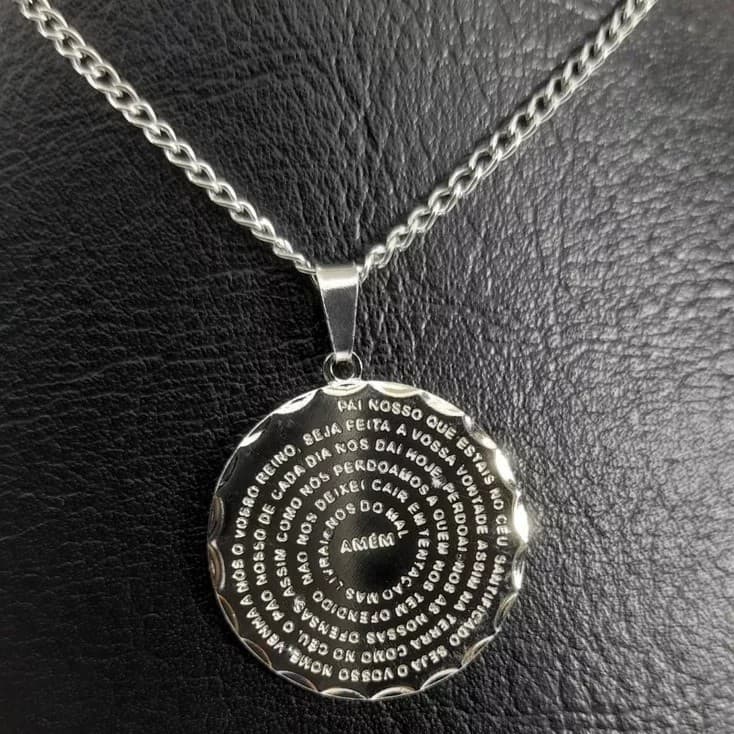 Colar Feminino Pingente Oração Pai Nosso Medalha