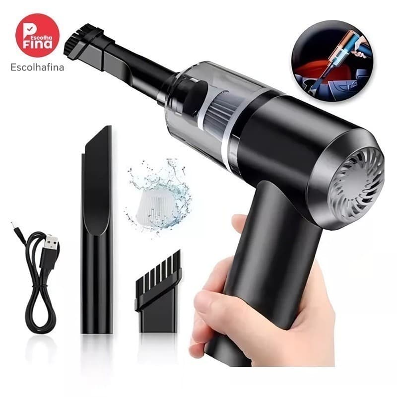 Carro aspirador de pó preto Usb portátil pequeno aspirador de pó linha completa premium para carro e casa 2000mAh